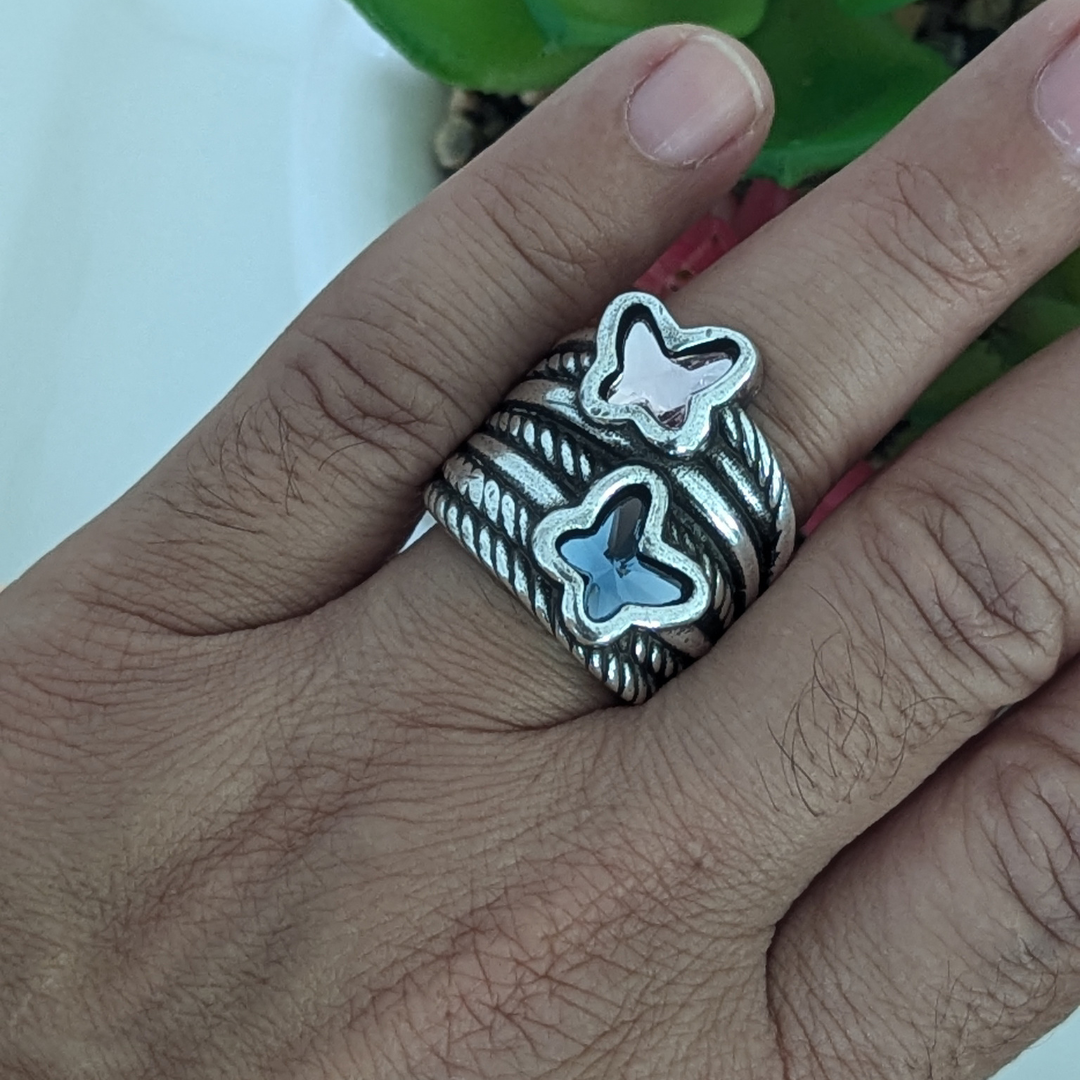 "Let's Fly" Ring Silver / Pink and Blue