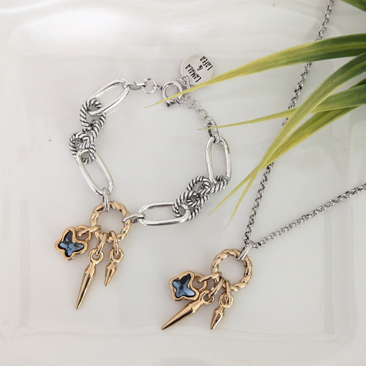 "Revel Butterfly" Pendant Bi-Color / Denim Blue