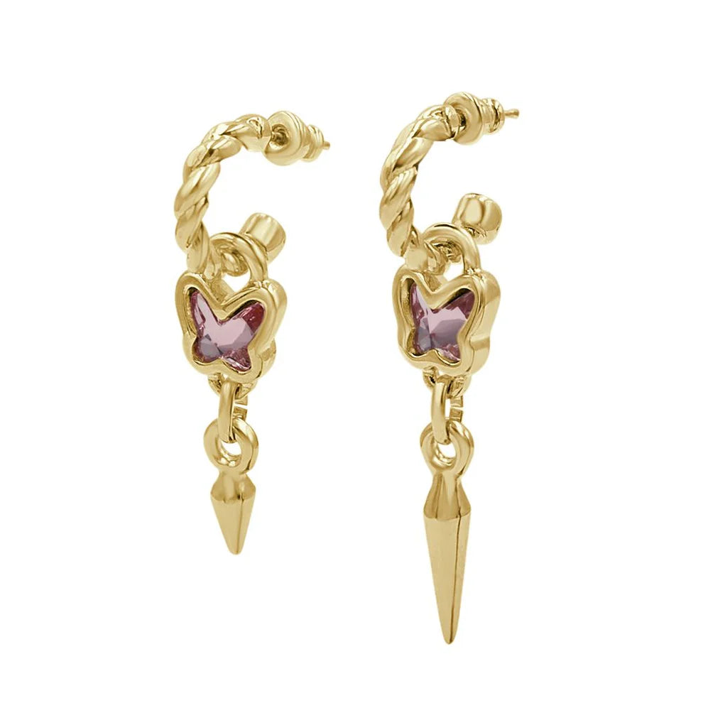 "Rebel Butterfly" Hoop Earrings Gold/Pink