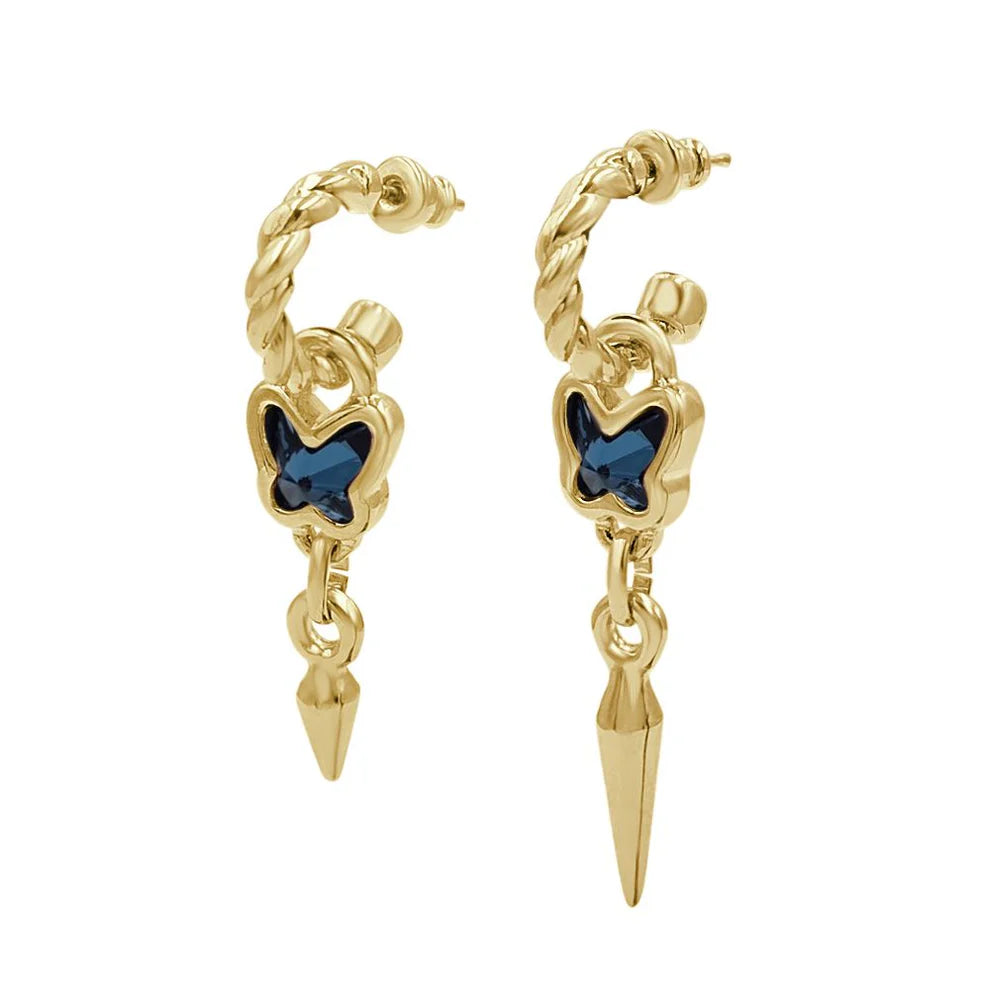 "Rebel Butterfly" Hoop Earrings Gold / Blue