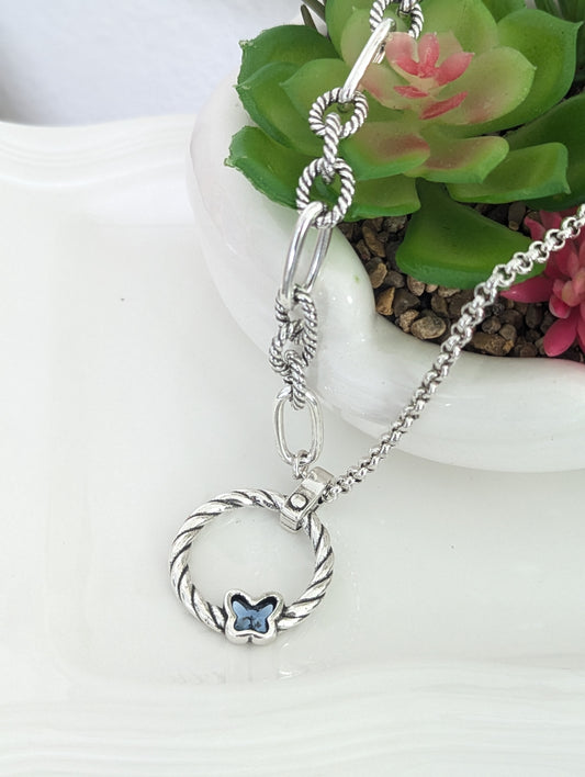 "Butterfly" Necklace Silver / Denim Blue