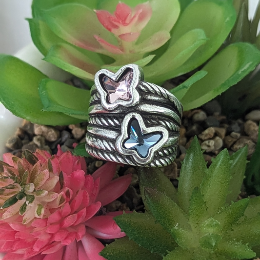 "Let's Fly" Ring Silver / Pink and Blue