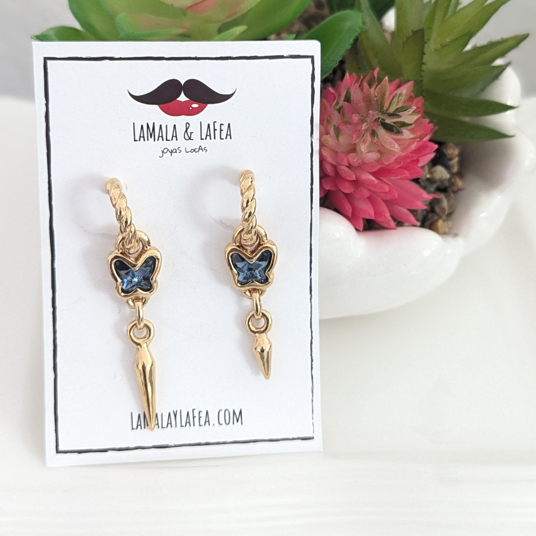 "Rebel Butterfly" Hoop Earrings Gold / Blue