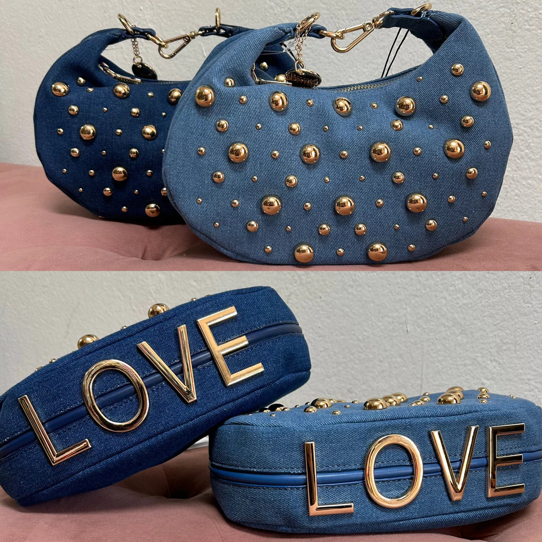 Denim Chic: Jean Tote Bag with Golden Bead Accents