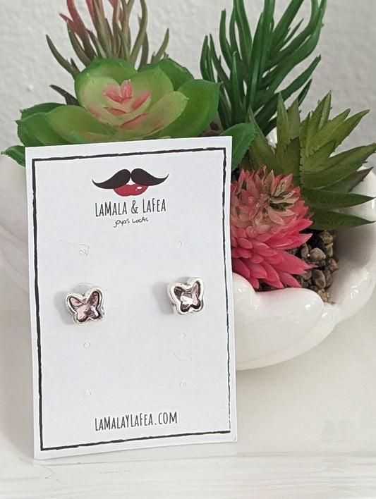 Pink butterfly earrings / Silver