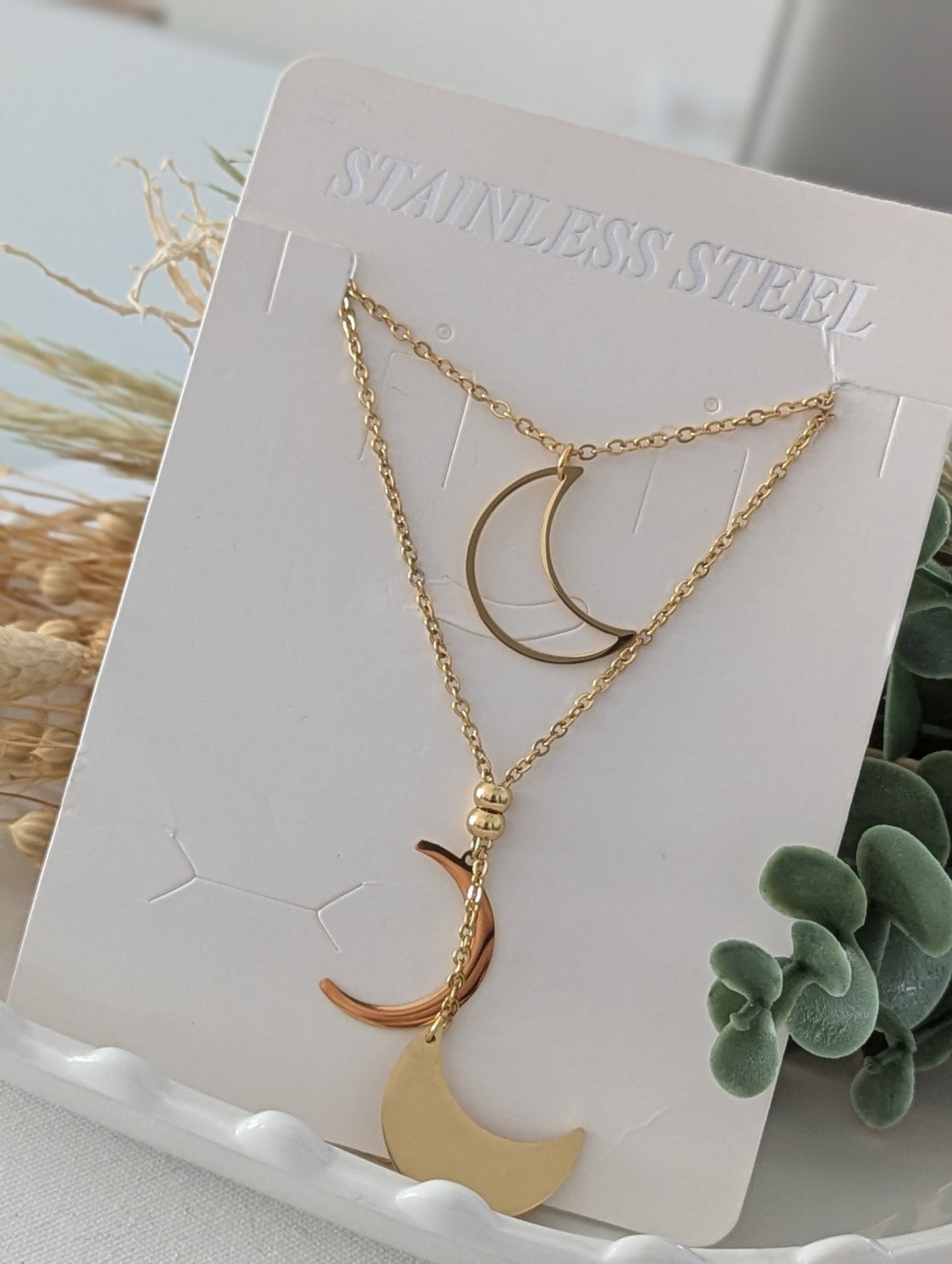 Stainless Steel Moons Necklace