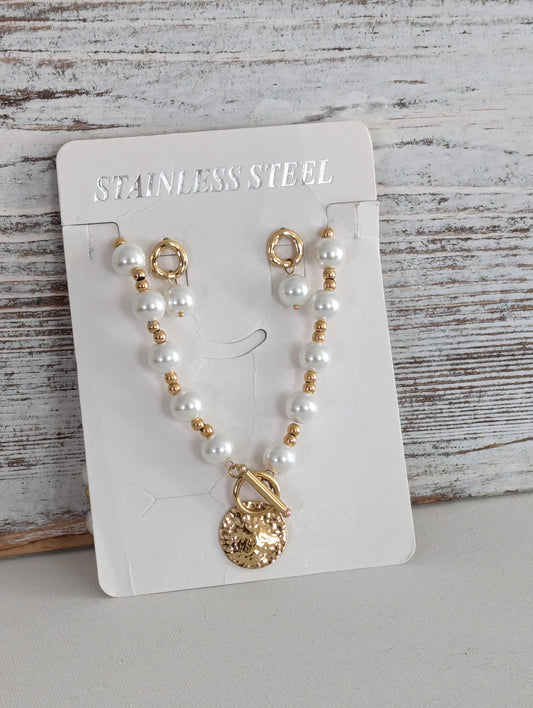 Pearl earrings necklace set